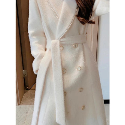 Elegant cashmere  white long sleeved coat